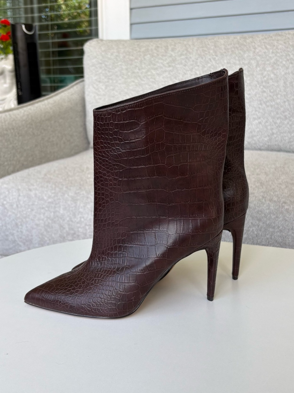 NWT Express Pointed-Toe Croc-Embossed Ankle Boots